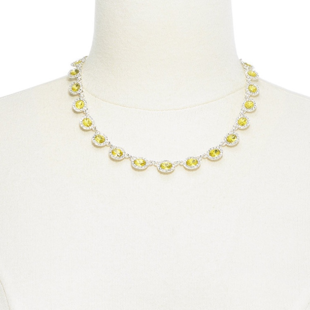 Peridot Rhinestone Birthstone Silver Necklace NWT - Picture 3 of 3